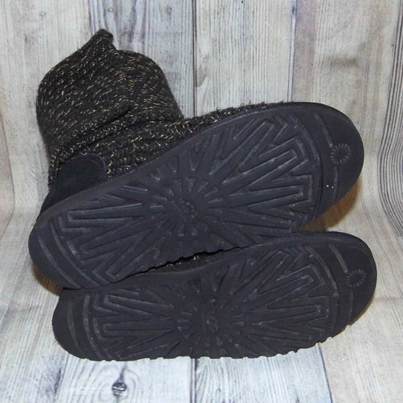 UGG Classic Cardy Black/Gold Knit/Sheepskin(Footbeds) Boots Womens Size 7 - Picture 3 of 9